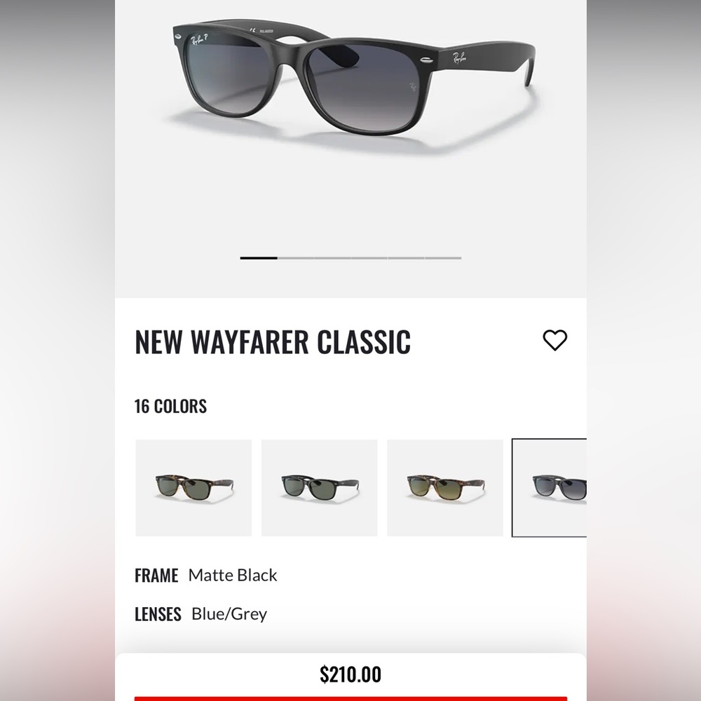 NWT Ray-Ban New Wayfarer Classic in Matte Black with Polarized Blue/Grey Lenses